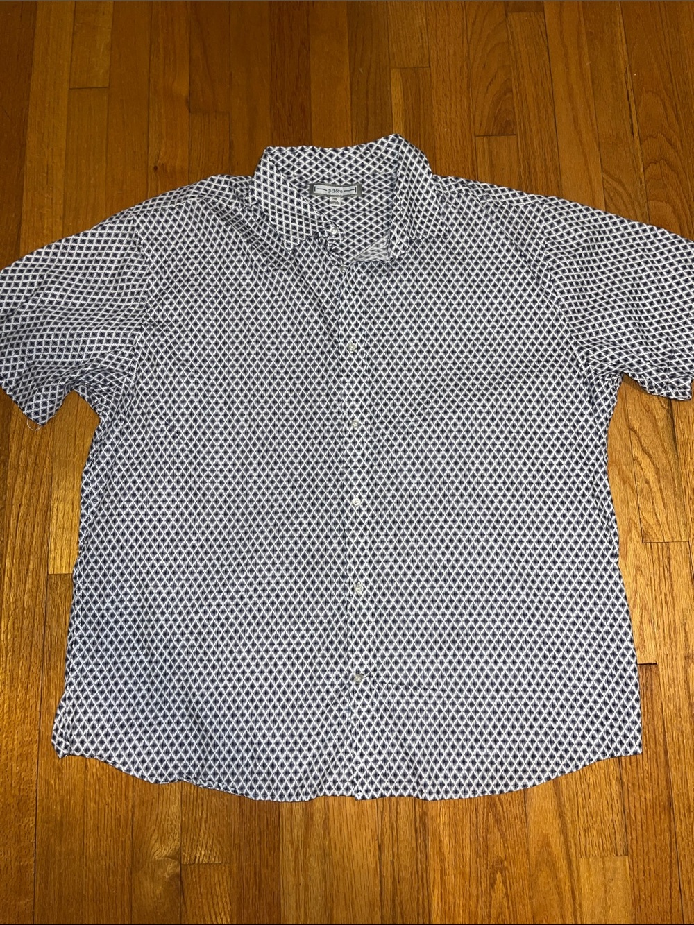PD&C Short-Sleeve Button-Down Shirt in Blue and White Geometric Print